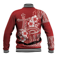 Tonga Ngatu Kupesi Royal Red Baseball Jacket Koe Otua Mo Tonga Ko Hoku Tofia LT7 - Polynesian Pride