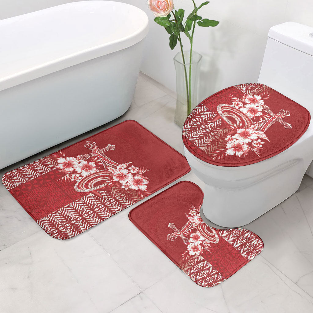 Tonga Ngatu Kupesi Royal Red Bathroom Set Koe Otua Mo Tonga Ko Hoku Tofia LT7 - Polynesian Pride