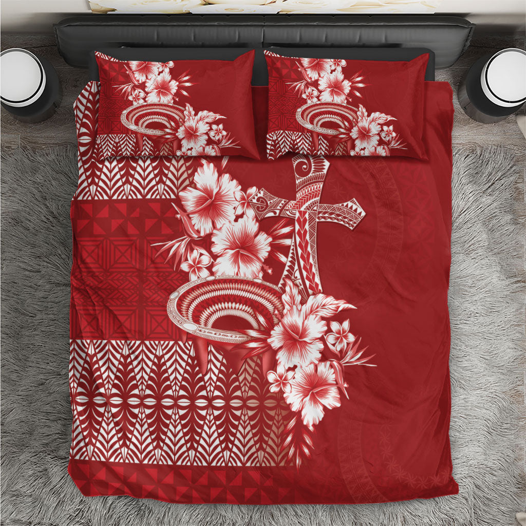 Tonga Ngatu Kupesi Royal Red Bedding Set Koe Otua Mo Tonga Ko Hoku Tofia LT7 Red - Polynesian Pride