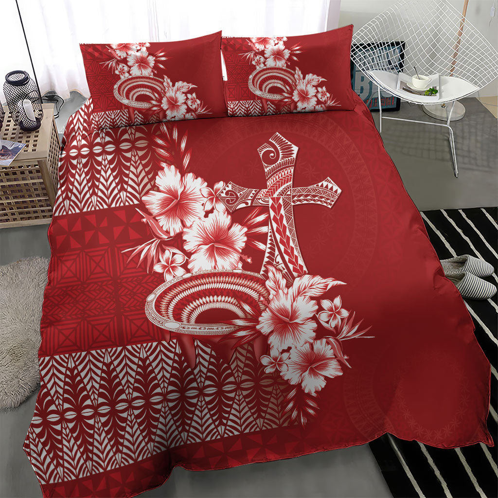 Tonga Ngatu Kupesi Royal Red Bedding Set Koe Otua Mo Tonga Ko Hoku Tofia LT7 - Polynesian Pride