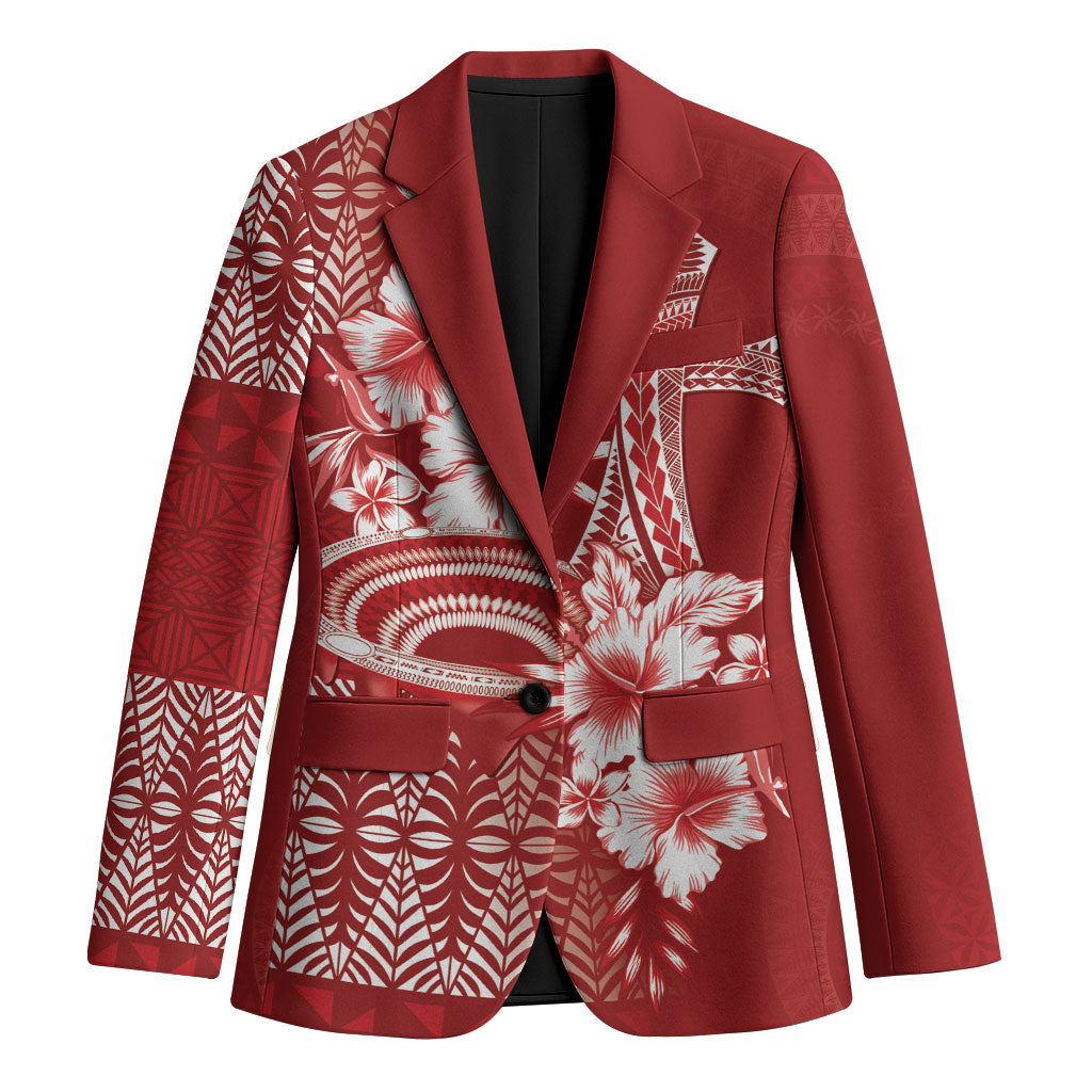 Tonga Ngatu Kupesi Royal Red Blazer Koe Otua Mo Tonga Ko Hoku Tofia LT7 Unisex Red - Polynesian Pride