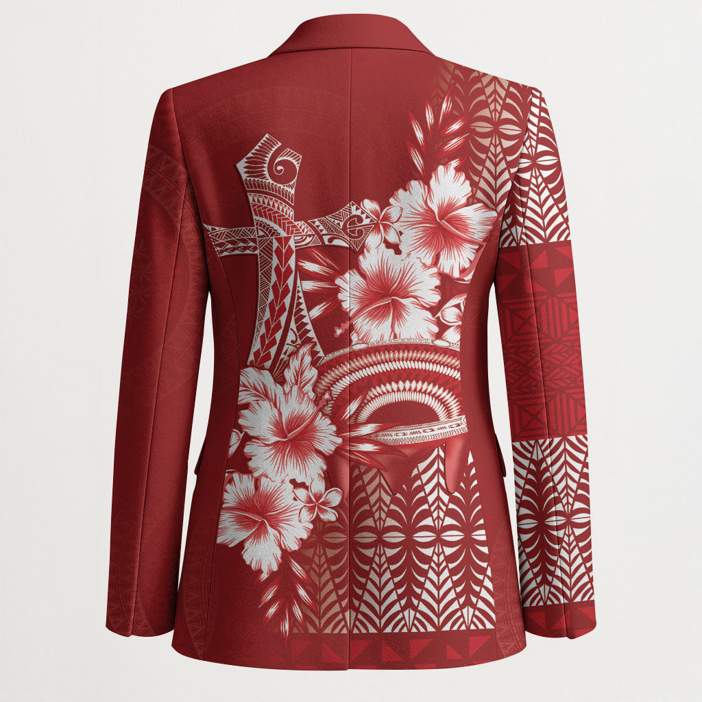 Tonga Ngatu Kupesi Royal Red Blazer Koe Otua Mo Tonga Ko Hoku Tofia LT7 - Polynesian Pride