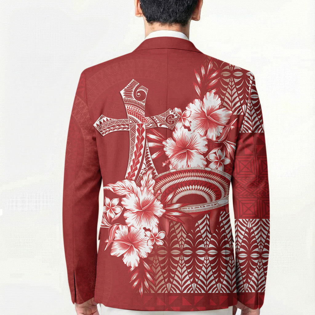 Tonga Ngatu Kupesi Royal Red Blazer Koe Otua Mo Tonga Ko Hoku Tofia LT7 - Polynesian Pride