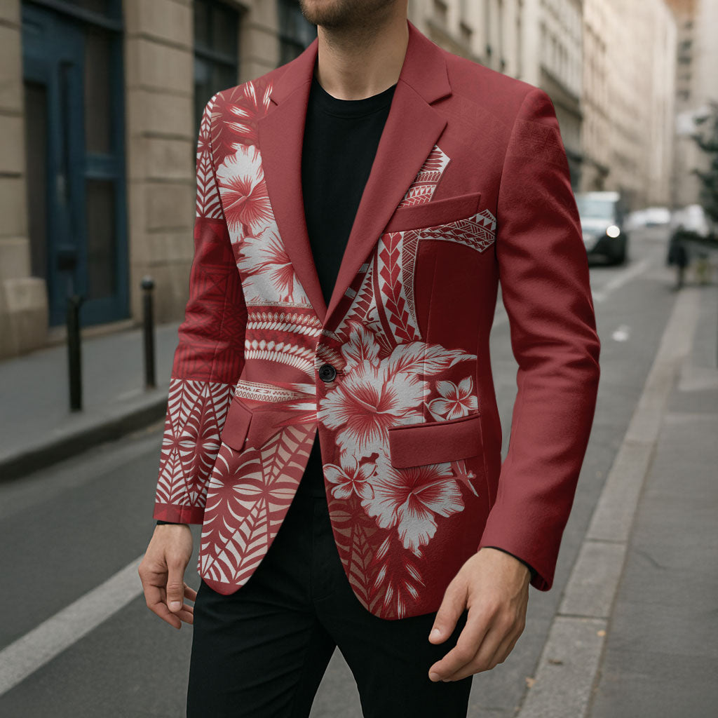 Tonga Ngatu Kupesi Royal Red Blazer Koe Otua Mo Tonga Ko Hoku Tofia LT7 - Polynesian Pride
