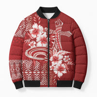 Tonga Ngatu Kupesi Royal Red Bomber Puffer Jacket Koe Otua Mo Tonga Ko Hoku Tofia LT7 Unisex Red - Polynesian Pride