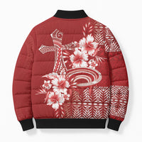 Tonga Ngatu Kupesi Royal Red Bomber Puffer Jacket Koe Otua Mo Tonga Ko Hoku Tofia LT7 - Polynesian Pride