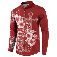 Tonga Ngatu Kupesi Royal Red Button Sweatshirt Koe Otua Mo Tonga Ko Hoku Tofia LT7 - Polynesian Pride