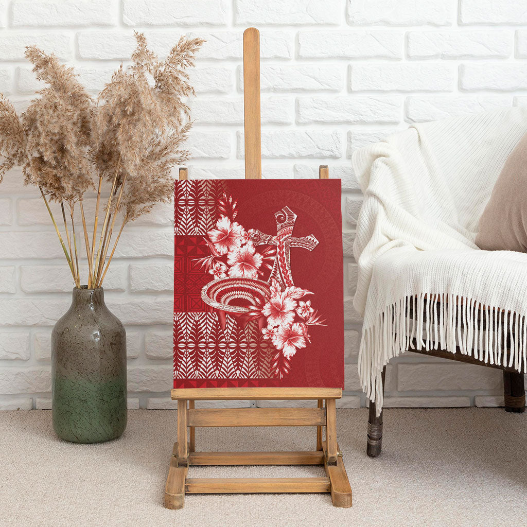 Tonga Ngatu Kupesi Royal Red Canvas Wall Art Koe Otua Mo Tonga Ko Hoku Tofia LT7 - Polynesian Pride