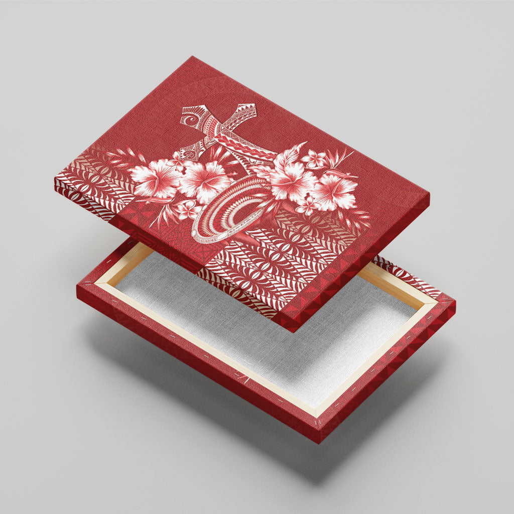 Tonga Ngatu Kupesi Royal Red Canvas Wall Art Koe Otua Mo Tonga Ko Hoku Tofia LT7 - Polynesian Pride