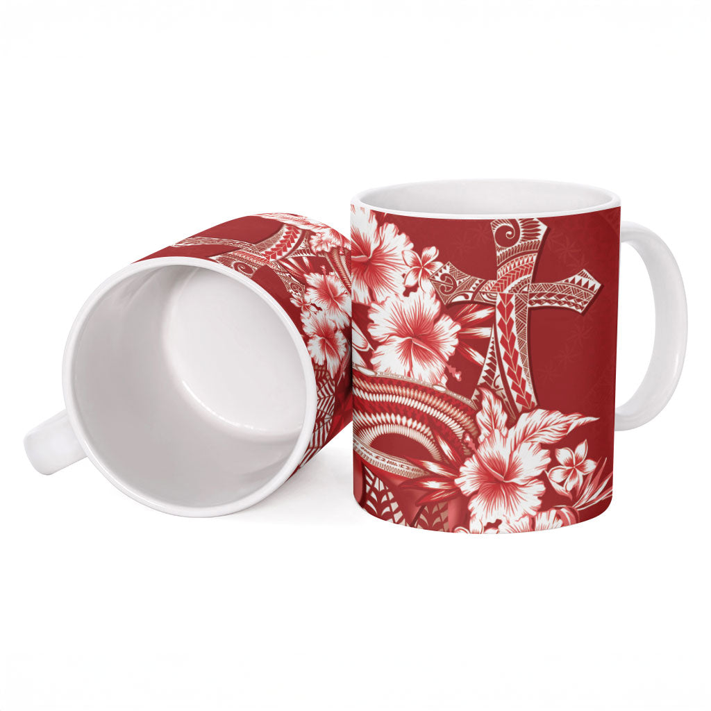 Tonga Ngatu Kupesi Royal Red Ceramic Mug Koe Otua Mo Tonga Ko Hoku Tofia LT7 - Polynesian Pride