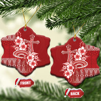 Tonga Ngatu Kupesi Royal Red Ceramic Ornament Koe Otua Mo Tonga Ko Hoku Tofia LT7 Snow Flake Red - Polynesian Pride