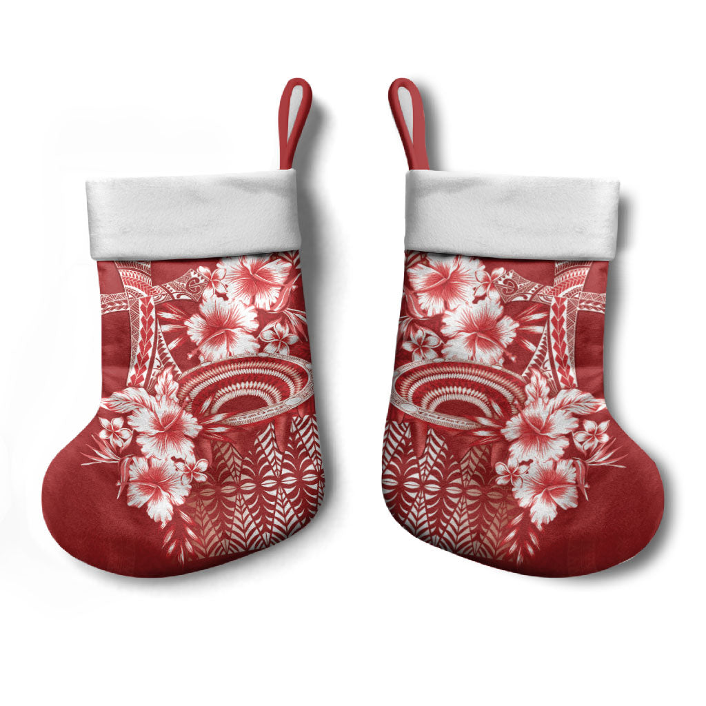 Tonga Ngatu Kupesi Royal Red Christmas Stocking Koe Otua Mo Tonga Ko Hoku Tofia LT7 - Polynesian Pride