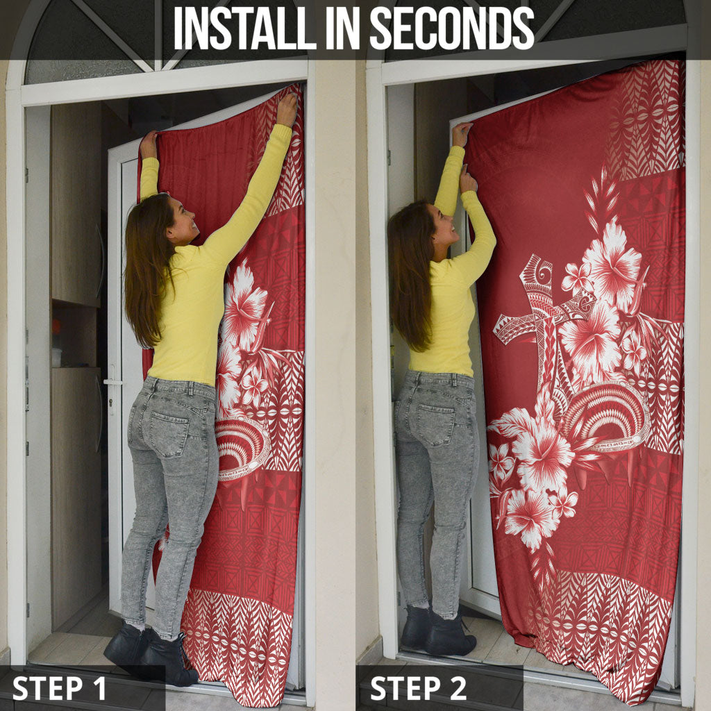 Tonga Ngatu Kupesi Royal Red Door Cover Koe Otua Mo Tonga Ko Hoku Tofia LT7 - Polynesian Pride
