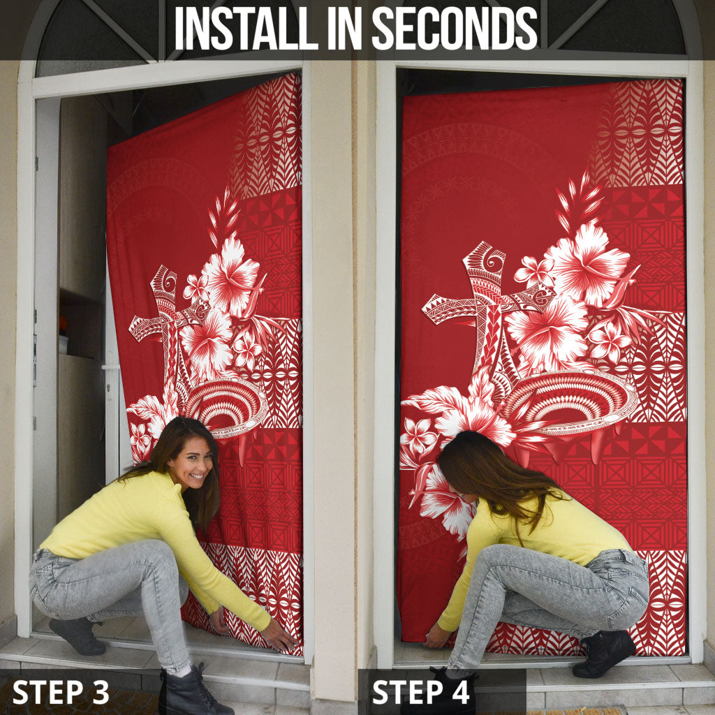 Tonga Ngatu Kupesi Royal Red Door Cover Koe Otua Mo Tonga Ko Hoku Tofia LT7 - Polynesian Pride
