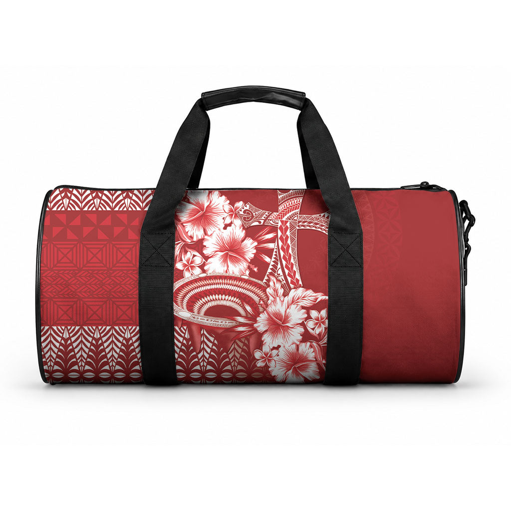 Tonga Ngatu Kupesi Royal Red Duffle Bag Koe Otua Mo Tonga Ko Hoku Tofia LT7 One size Red - Polynesian Pride