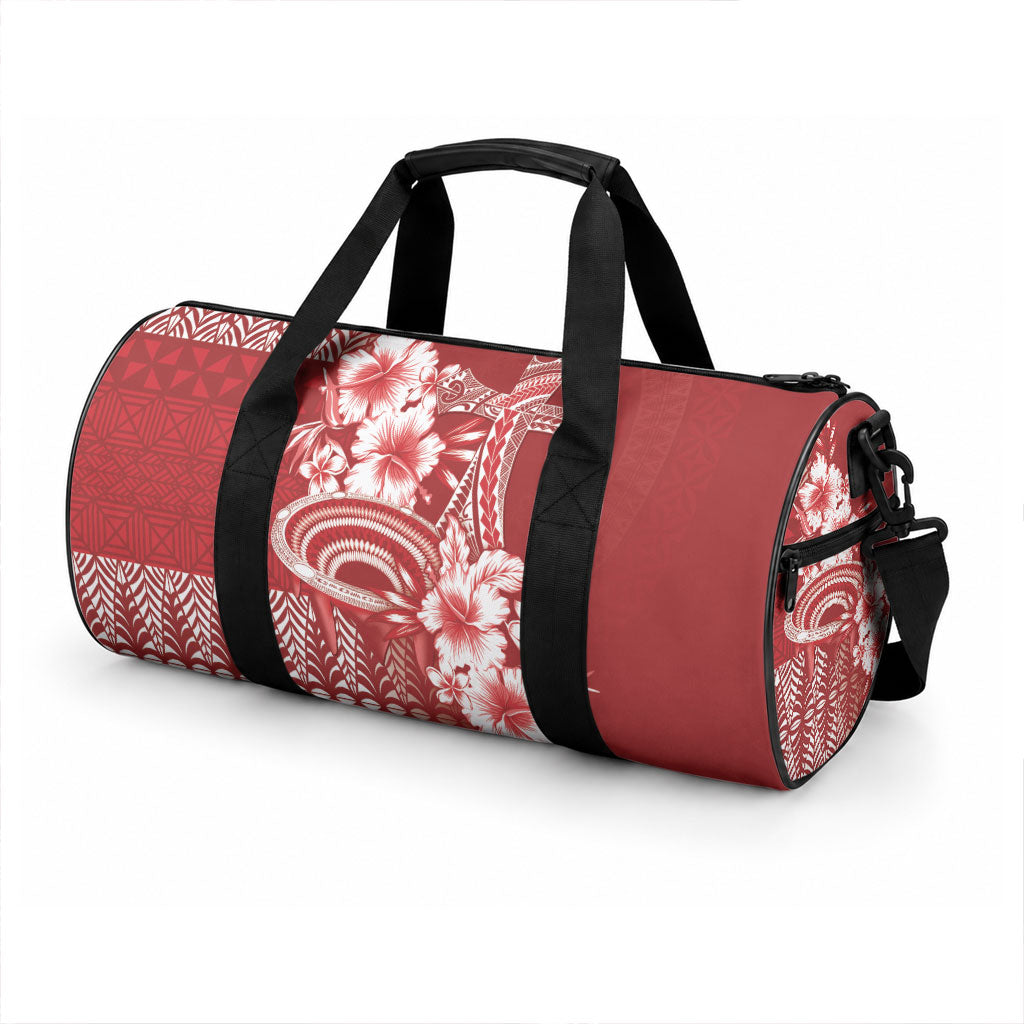 Tonga Ngatu Kupesi Royal Red Duffle Bag Koe Otua Mo Tonga Ko Hoku Tofia LT7 - Polynesian Pride
