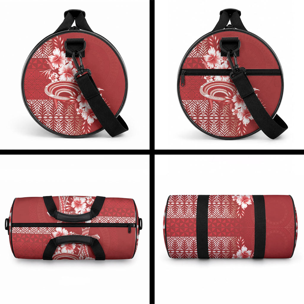 Tonga Ngatu Kupesi Royal Red Duffle Bag Koe Otua Mo Tonga Ko Hoku Tofia LT7 - Polynesian Pride