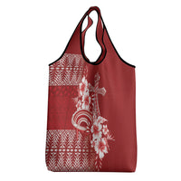 Tonga Ngatu Kupesi Royal Red Grocery Bag Koe Otua Mo Tonga Ko Hoku Tofia LT7 - Polynesian Pride
