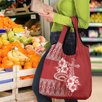 Tonga Ngatu Kupesi Royal Red Grocery Bag Koe Otua Mo Tonga Ko Hoku Tofia LT7 - Polynesian Pride