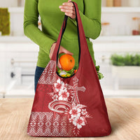 Tonga Ngatu Kupesi Royal Red Grocery Bag Koe Otua Mo Tonga Ko Hoku Tofia LT7 - Polynesian Pride
