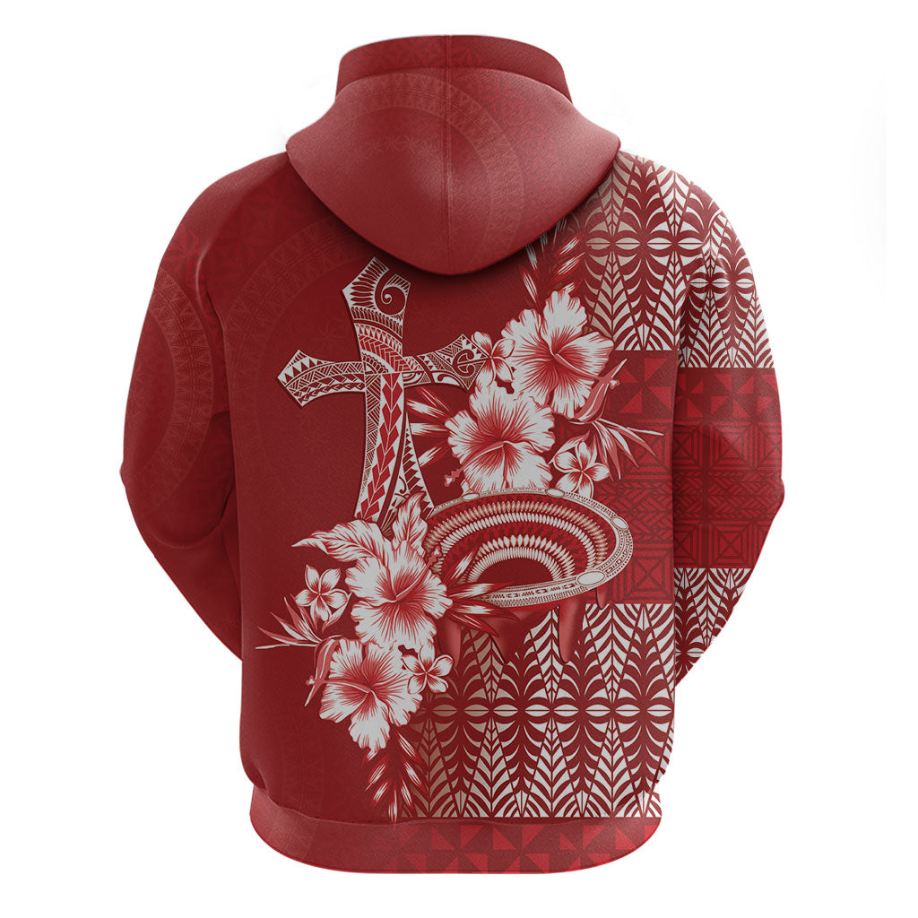 Tonga Ngatu Kupesi Royal Red Hoodie Koe Otua Mo Tonga Ko Hoku Tofia LT7 - Polynesian Pride