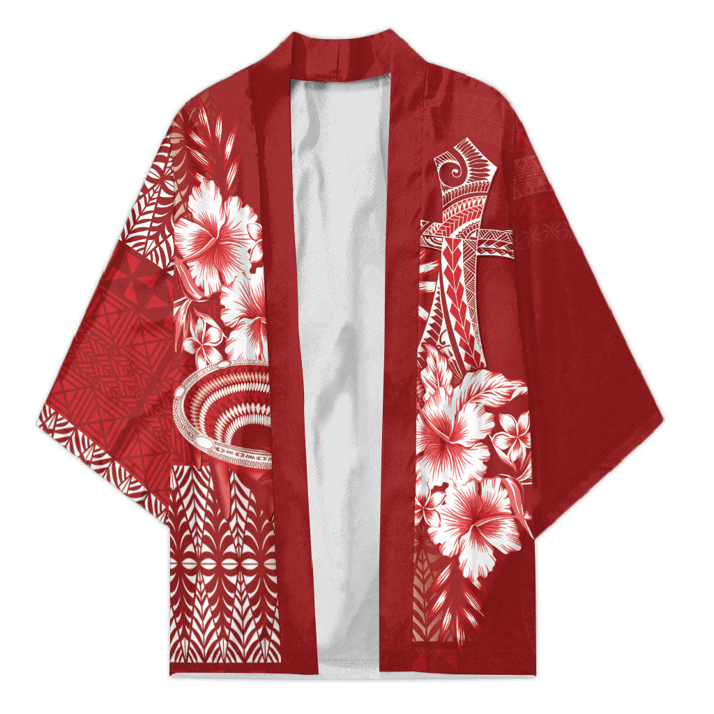Tonga Ngatu Kupesi Royal Red Kimono Koe Otua Mo Tonga Ko Hoku Tofia LT7 Unisex Red - Polynesian Pride