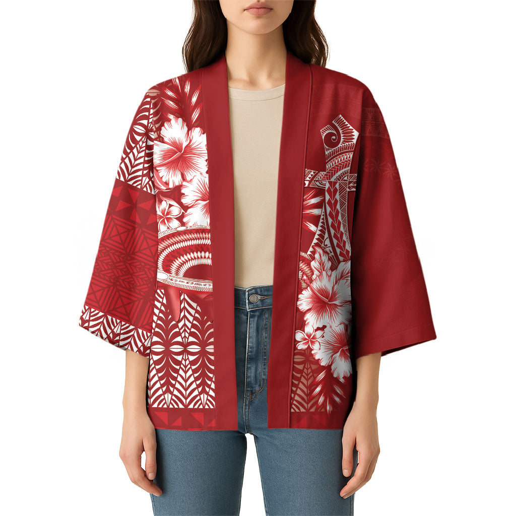 Tonga Ngatu Kupesi Royal Red Kimono Koe Otua Mo Tonga Ko Hoku Tofia LT7 - Polynesian Pride