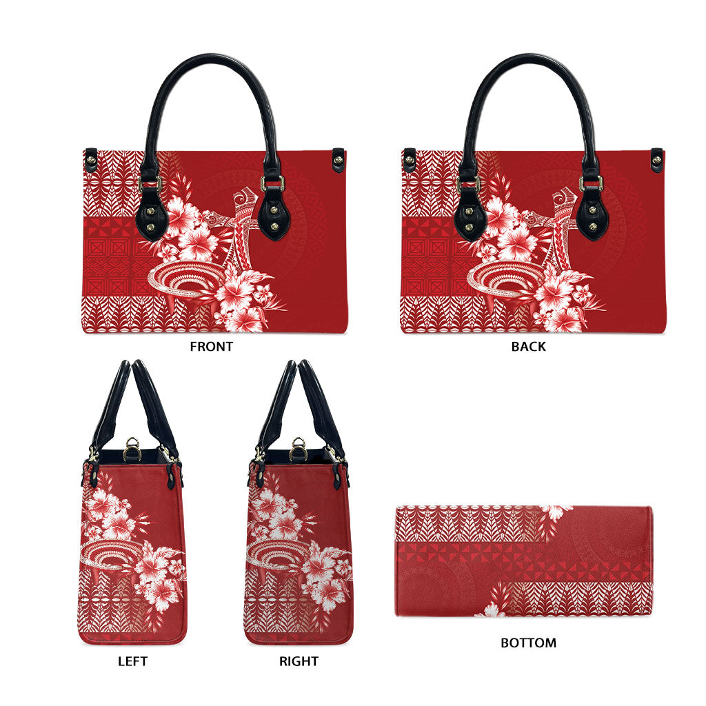 Tonga Ngatu Kupesi Royal Red Leather Bag Koe Otua Mo Tonga Ko Hoku Tofia LT7 - Polynesian Pride