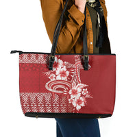 Tonga Ngatu Kupesi Royal Red Leather Tote Bag Koe Otua Mo Tonga Ko Hoku Tofia LT7 - Polynesian Pride