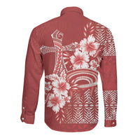 Tonga Ngatu Kupesi Royal Red Long Sleeve Button Shirt Koe Otua Mo Tonga Ko Hoku Tofia LT7 - Polynesian Pride