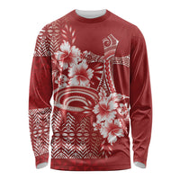 Tonga Ngatu Kupesi Royal Red Long Sleeve Shirt Koe Otua Mo Tonga Ko Hoku Tofia LT7 Unisex Red - Polynesian Pride