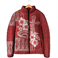 Tonga Ngatu Kupesi Royal Red Padded Jacket Koe Otua Mo Tonga Ko Hoku Tofia LT7 - Polynesian Pride