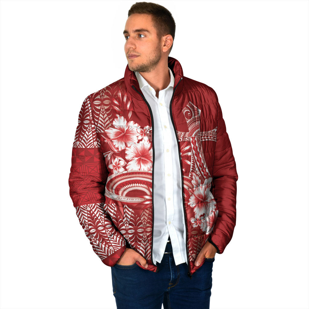 Tonga Ngatu Kupesi Royal Red Padded Jacket Koe Otua Mo Tonga Ko Hoku Tofia LT7 - Polynesian Pride