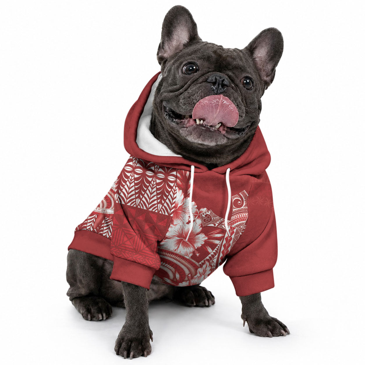 Tonga Ngatu Kupesi Royal Red Pet Hoodie Koe Otua Mo Tonga Ko Hoku Tofia