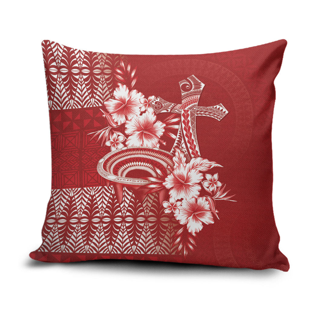 Tonga Ngatu Kupesi Royal Red Pillow Cover Koe Otua Mo Tonga Ko Hoku Tofia LT7 Red - Polynesian Pride