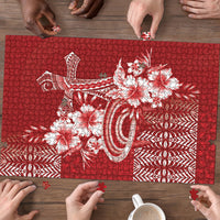 Tonga Ngatu Kupesi Royal Red Puzzle Koe Otua Mo Tonga Ko Hoku Tofia LT7 - Polynesian Pride