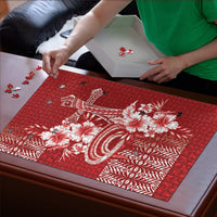 Tonga Ngatu Kupesi Royal Red Puzzle Koe Otua Mo Tonga Ko Hoku Tofia LT7 - Polynesian Pride