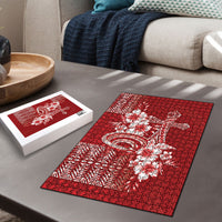 Tonga Ngatu Kupesi Royal Red Puzzle Koe Otua Mo Tonga Ko Hoku Tofia LT7 - Polynesian Pride