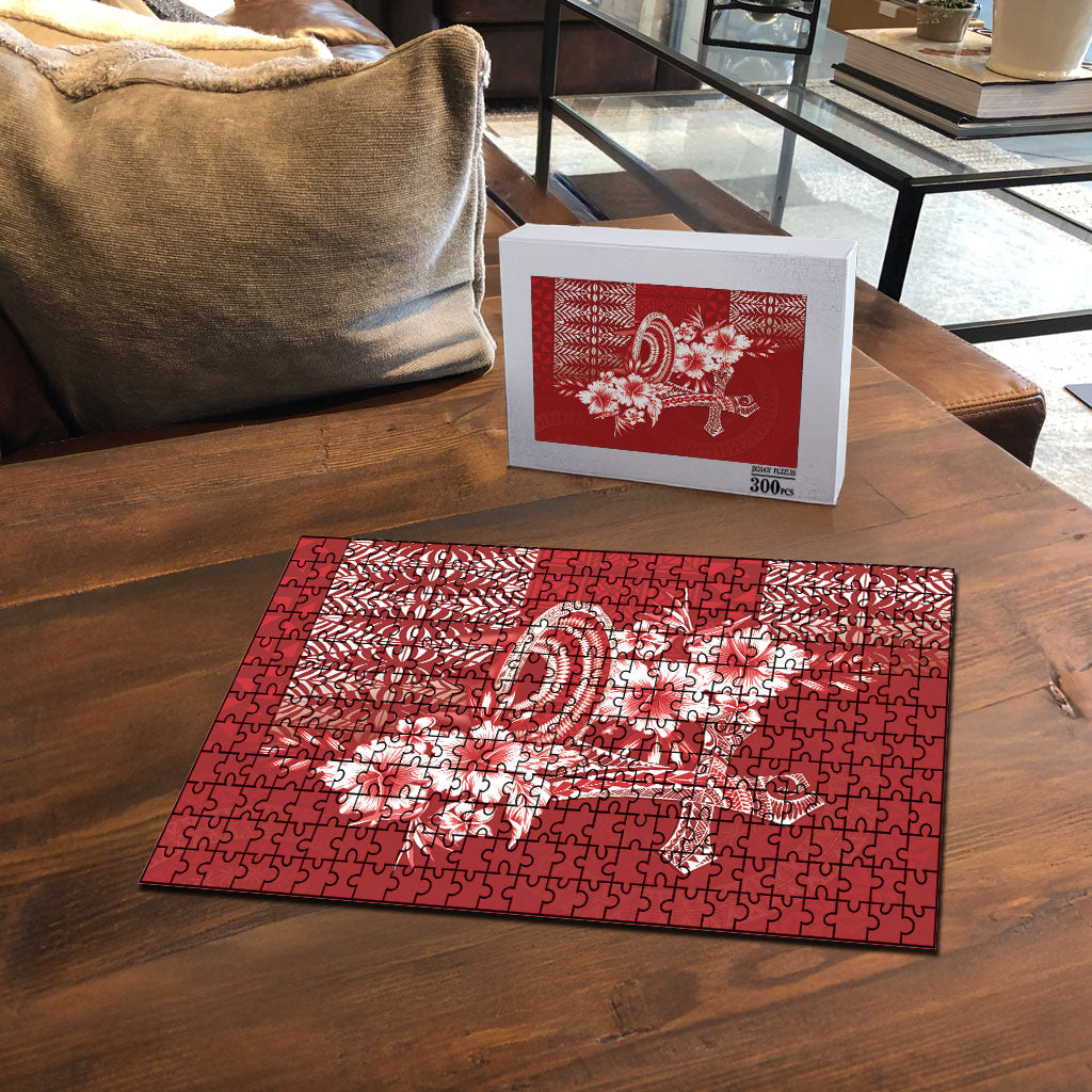 Tonga Ngatu Kupesi Royal Red Puzzle Koe Otua Mo Tonga Ko Hoku Tofia LT7 - Polynesian Pride
