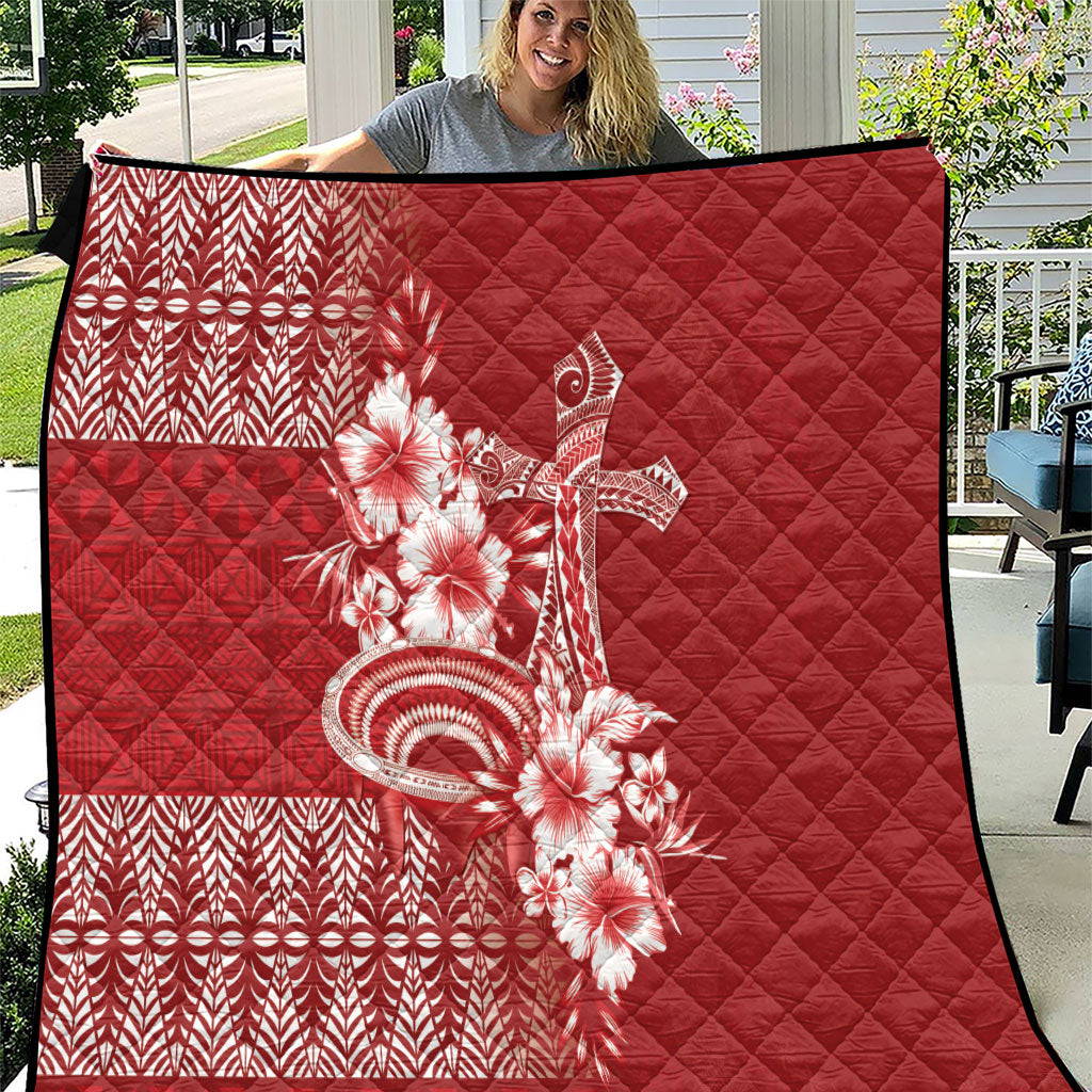 Tonga Ngatu Kupesi Royal Red Quilt Koe Otua Mo Tonga Ko Hoku Tofia LT7 Red - Polynesian Pride