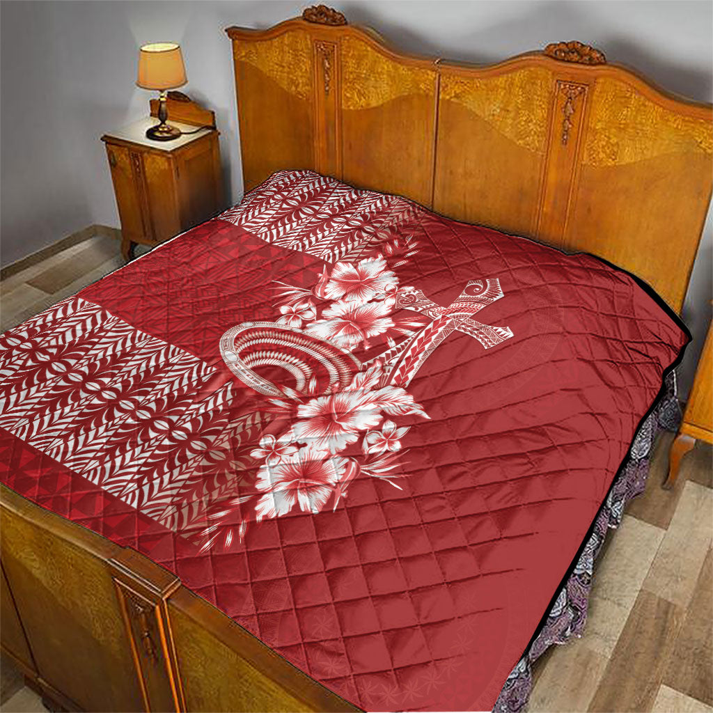 Tonga Ngatu Kupesi Royal Red Quilt Koe Otua Mo Tonga Ko Hoku Tofia LT7 - Polynesian Pride