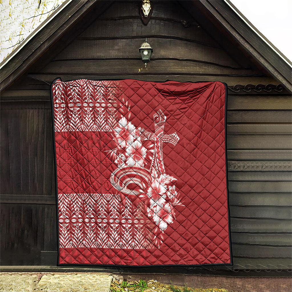 Tonga Ngatu Kupesi Royal Red Quilt Koe Otua Mo Tonga Ko Hoku Tofia LT7 - Polynesian Pride