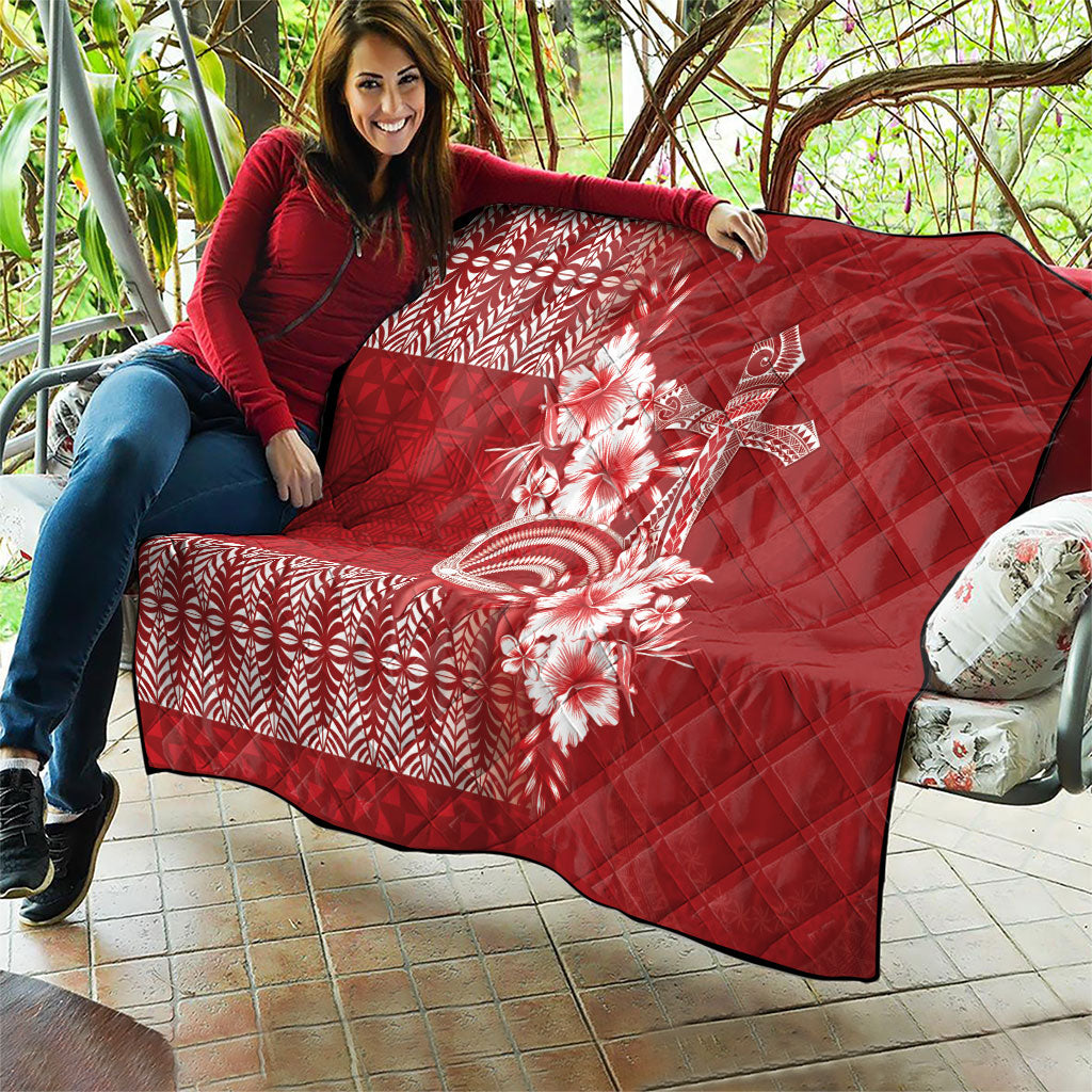 Tonga Ngatu Kupesi Royal Red Quilt Koe Otua Mo Tonga Ko Hoku Tofia LT7 - Polynesian Pride