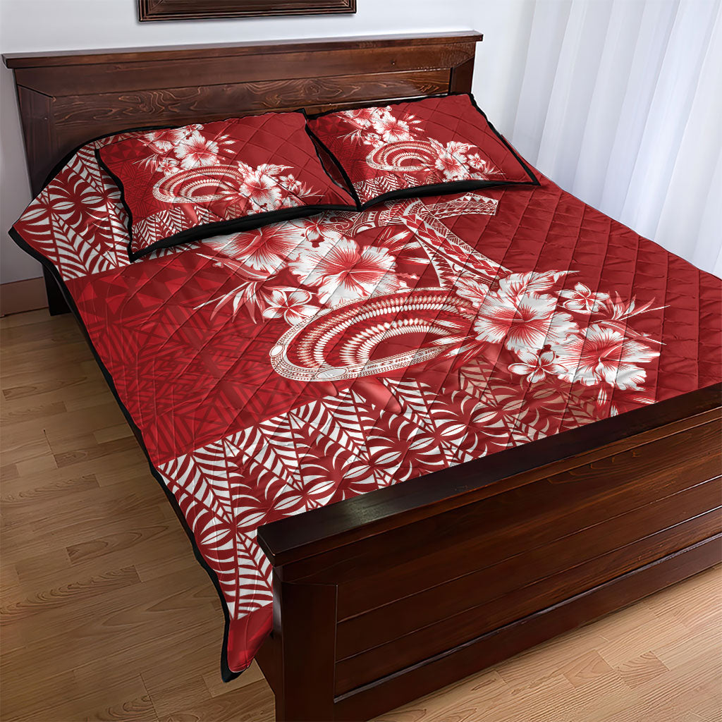 Tonga Ngatu Kupesi Royal Red Quilt Bed Set Koe Otua Mo Tonga Ko Hoku Tofia LT7 - Polynesian Pride