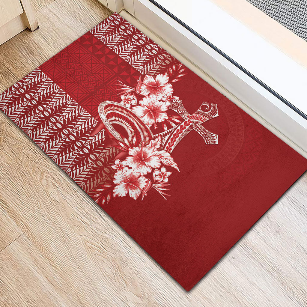 Tonga Ngatu Kupesi Royal Red Rubber Doormat Koe Otua Mo Tonga Ko Hoku Tofia LT7 - Polynesian Pride