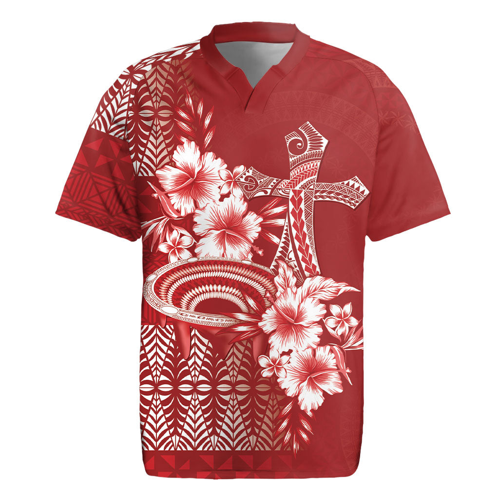 Tonga Ngatu Kupesi Royal Red Rugby Jersey Koe Otua Mo Tonga Ko Hoku Tofia
