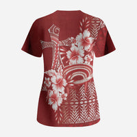 Tonga Ngatu Kupesi Royal Red Scrub Top Koe Otua Mo Tonga Ko Hoku Tofia LT7 - Polynesian Pride