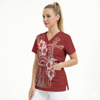 Tonga Ngatu Kupesi Royal Red Scrub Top Koe Otua Mo Tonga Ko Hoku Tofia LT7 - Polynesian Pride
