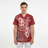 Tonga Ngatu Kupesi Royal Red Scrub Top Koe Otua Mo Tonga Ko Hoku Tofia LT7 - Polynesian Pride