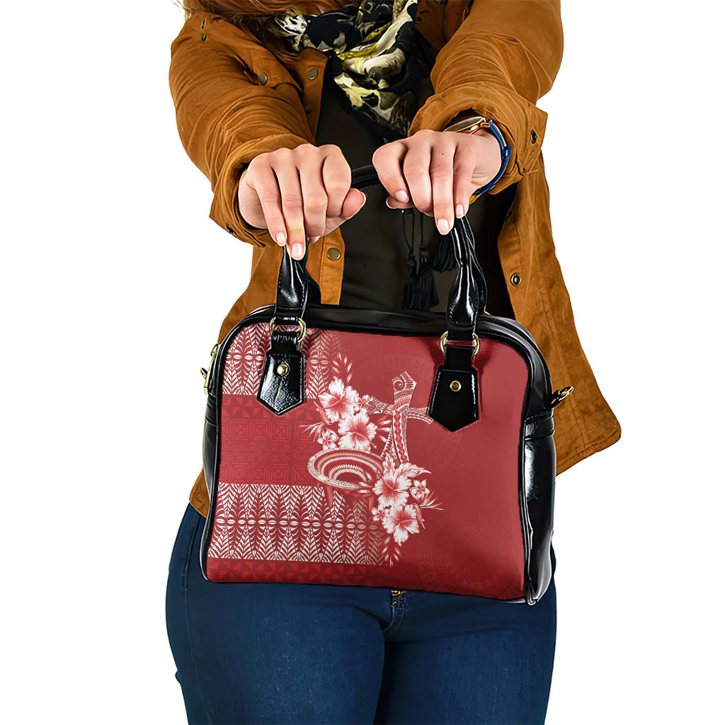 Tonga Ngatu Kupesi Royal Red Shoulder Handbag Koe Otua Mo Tonga Ko Hoku Tofia LT7 One Size Red - Polynesian Pride